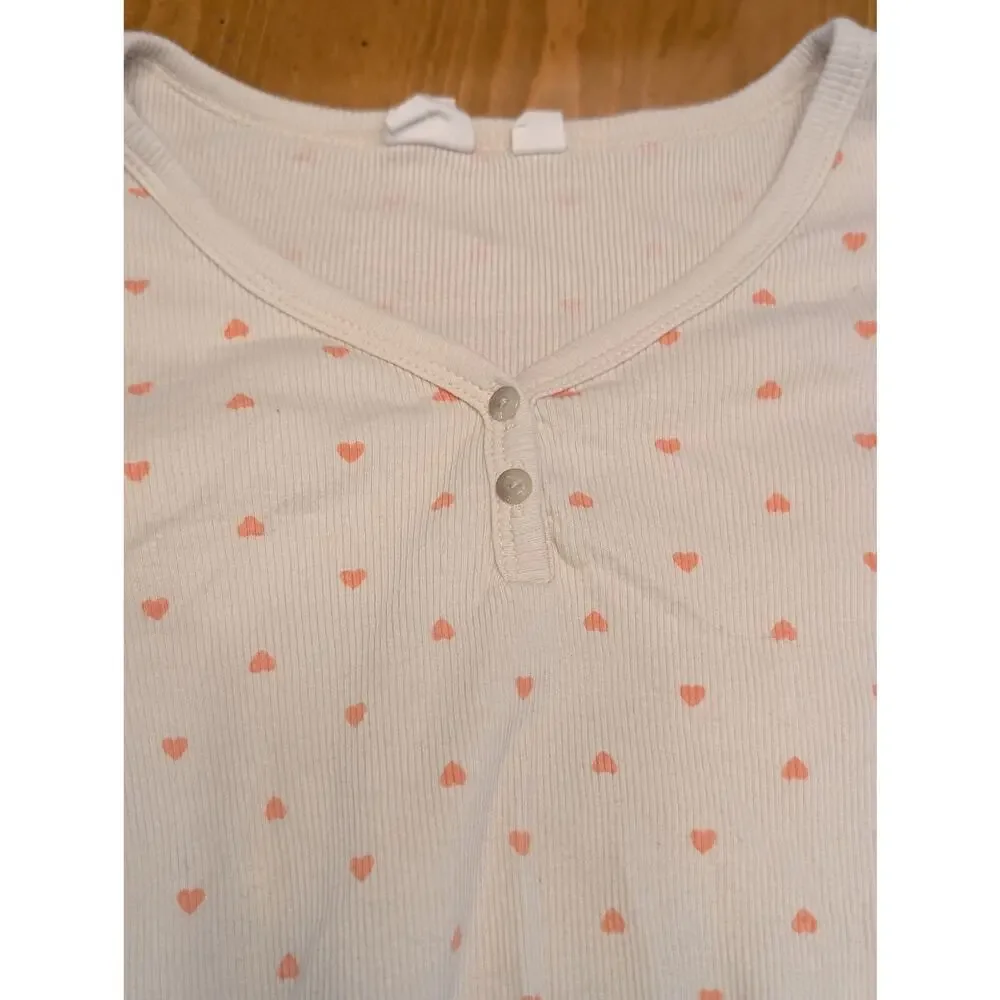 Gap Kids Long Sleeve V-Neck Ribbed Henley, White, Pink, Girl's XXL 14/15, LN